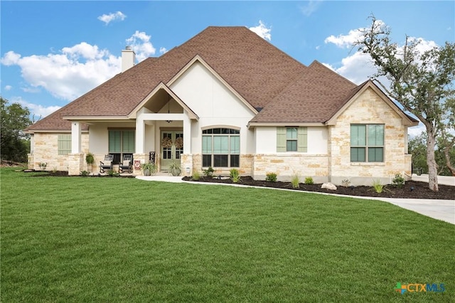 craftsman house with a front lawn