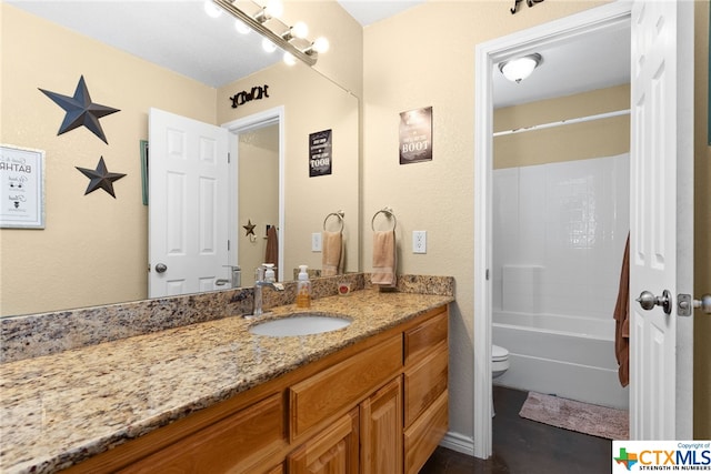 full bathroom with vanity, toilet, and shower / bathing tub combination