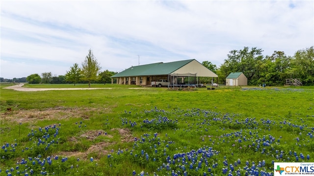 view of yard featuring a storage shed