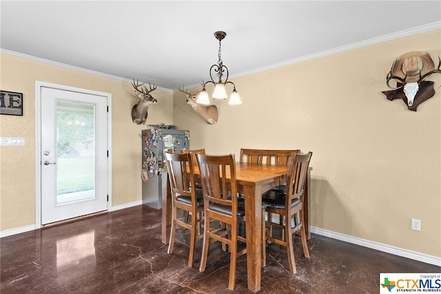 dining room featuring an inviting chandelier and ornamental molding