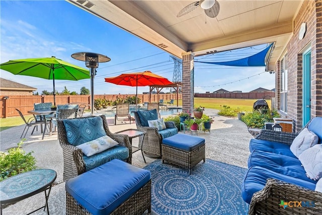 view of patio featuring an outdoor hangout area