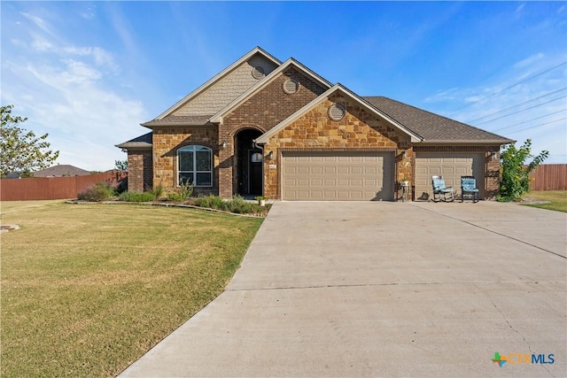 view of front facade featuring a front lawn and a garage