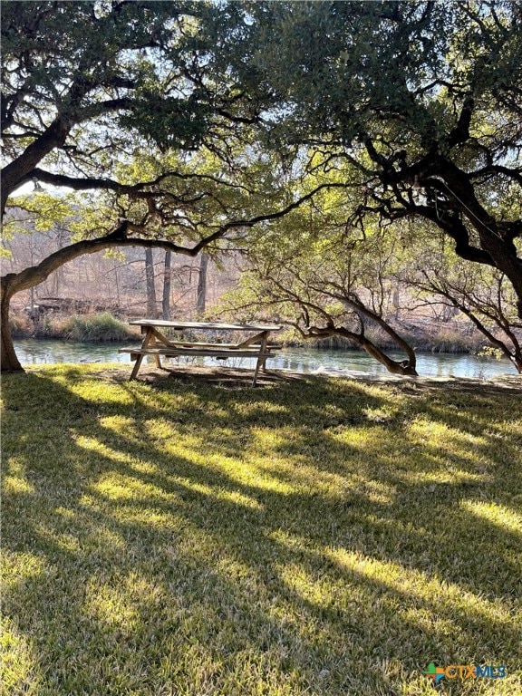 view of yard with a water view