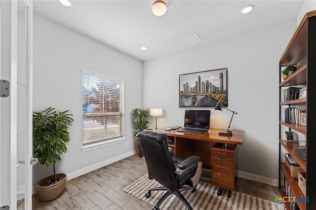 office area featuring light wood-type flooring