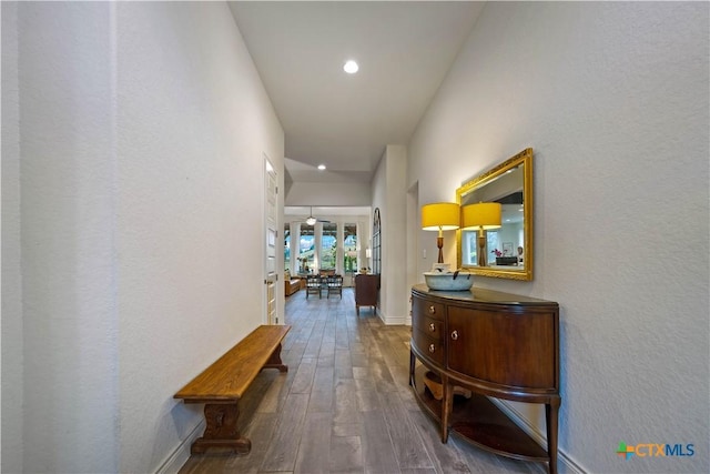 1235 Yaupon Loop, New Braunfels, TX 78132 - hallway featuring wood-type flooring and recessed lighting