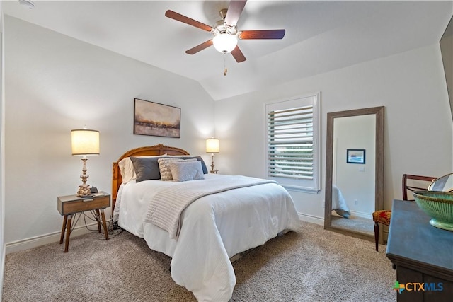 1235 Yaupon Loop, New Braunfels, TX 78132 - carpeted bedroom featuring vaulted ceiling and a ceiling fan