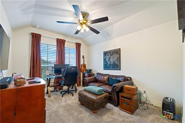 1235 Yaupon Loop, New Braunfels, TX 78132 - carpeted home office with lofted ceiling and ceiling fan