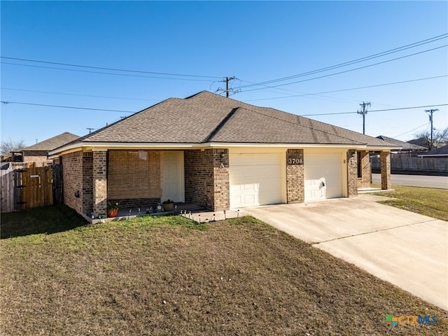 exterior space with a lawn and a garage