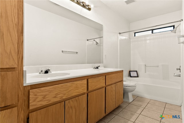 full bathroom with tile patterned flooring, bathtub / shower combination, vanity, and toilet