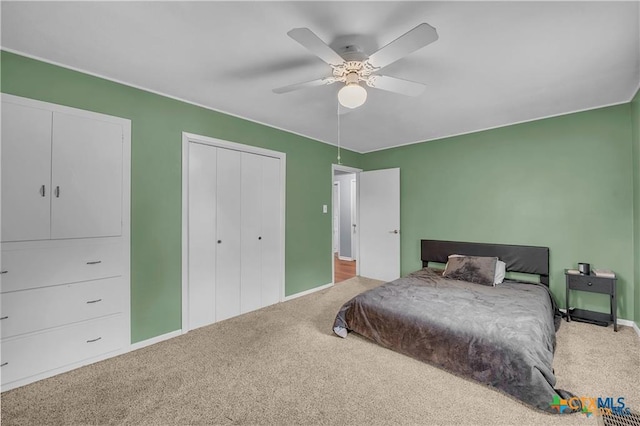 404 Oak St, Copperas Cove, TX 76522 - carpeted bedroom featuring baseboards, a ceiling fan, and a closet