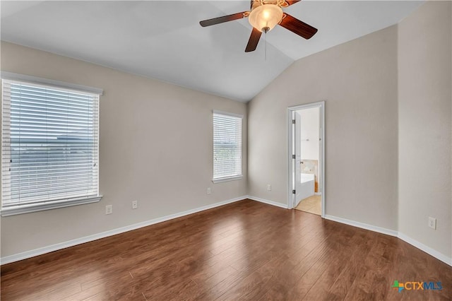 2922 Starlight Dr, Copperas Cove, TX 76522 - spare room featuring lofted ceiling, wood finished floors, ceiling fan, and baseboards