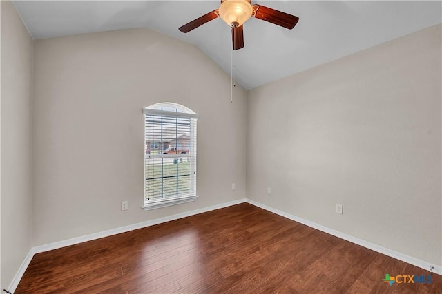 2922 Starlight Dr, Copperas Cove, TX 76522 - spare room featuring ceiling fan, dark wood-style flooring, vaulted ceiling, and baseboards