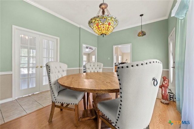 4501 Arrowhead Dr, Temple, TX 76502 - dining space featuring french doors, ornamental molding, and light wood finished floors
