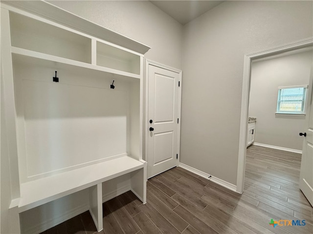 mudroom with hardwood / wood-style flooring