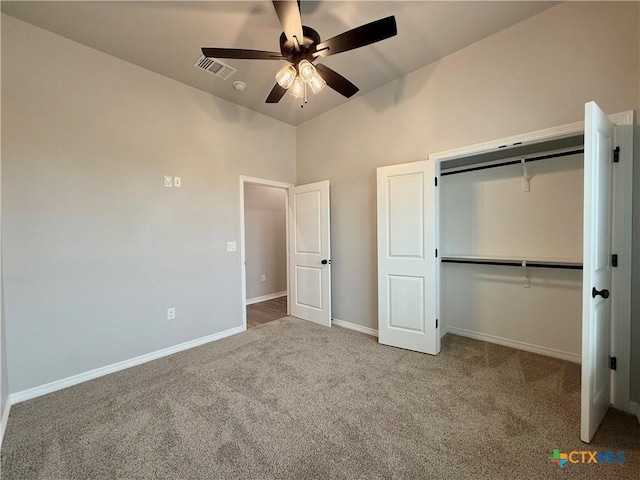 2021 Yarrow Rd, Temple, TX 76502 - unfurnished bedroom with carpet flooring, a closet, a ceiling fan, and vaulted ceiling