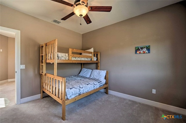 bedroom with carpet flooring and ceiling fan