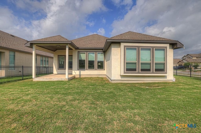 129 La Cima, Boerne, TX 78006 - rear view of house with a patio, stucco siding, a fenced backyard, and roof with shingles