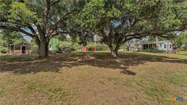 view of yard with a shed