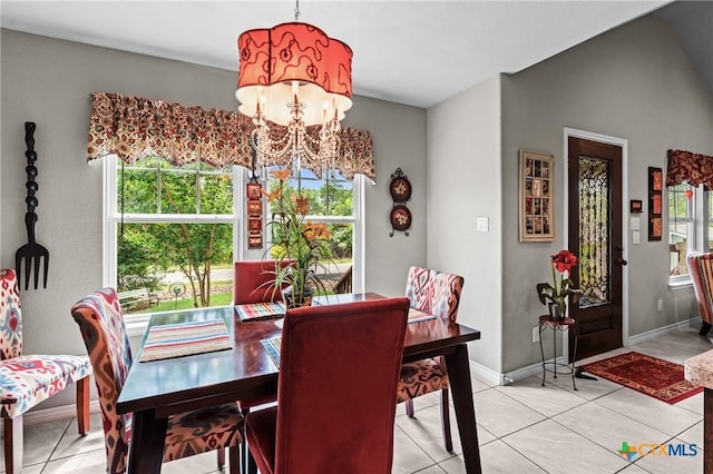182 Palm, Spring Branch, TX 78070 - dining room featuring a chandelier, light tile patterned flooring, and lofted ceiling