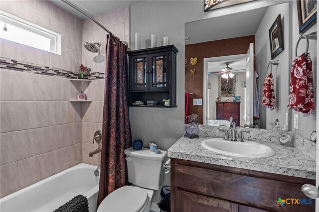 182 Palm, Spring Branch, TX 78070 - full bath with vanity, shower / bath combo with shower curtain, and ceiling fan