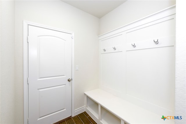 mudroom with dark hardwood / wood-style floors