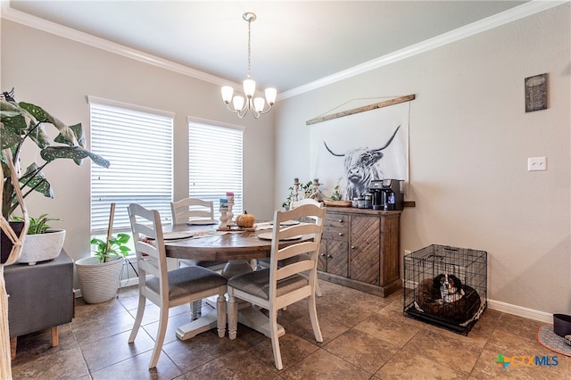 dining room with a notable chandelier and ornamental molding