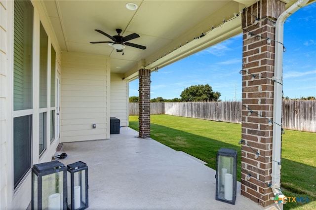 view of patio / terrace featuring ceiling fan