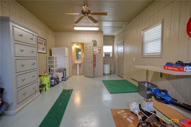 interior space with a ceiling fan