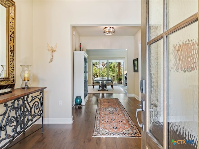 121 Wild Honeysuckle Way, San Marcos, TX 78666 - entryway with dark wood-type flooring and baseboards
