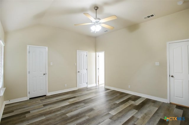 1127 Chaucer Ln, Harker Heights, TX 76548 - unfurnished bedroom with wood finished floors, lofted ceiling, and ceiling fan
