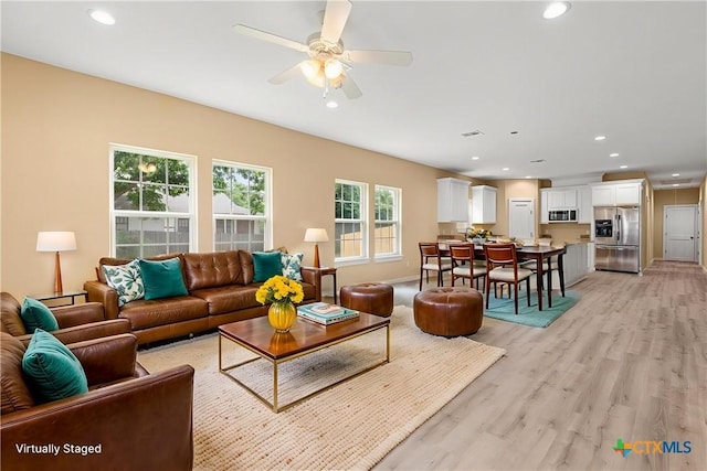 1700 Proctor Ave, Waco, TX 76708 - living room featuring light wood-style flooring, recessed lighting, and ceiling fan