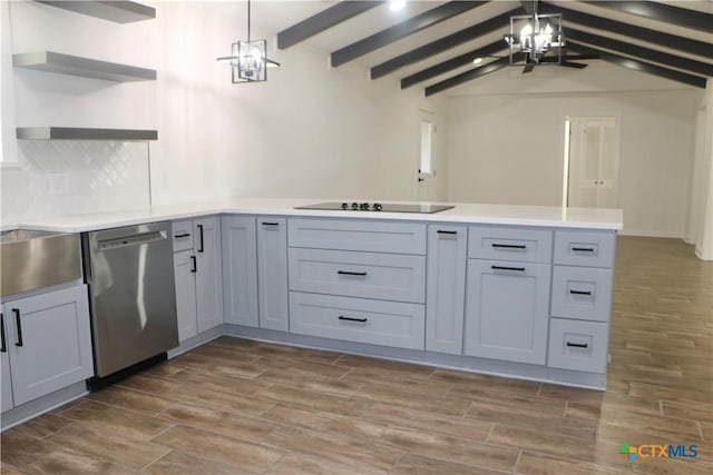 2704 Loma Vista Ave, Victoria, TX 77901 - kitchen with dishwasher, a chandelier, a peninsula, and open shelves
