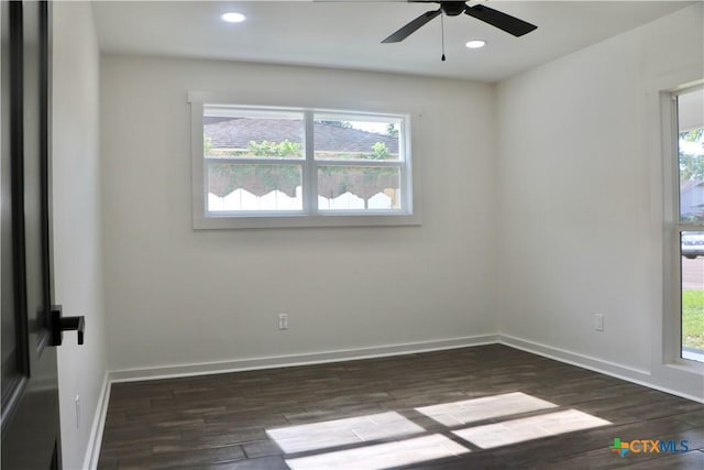 2704 Loma Vista Ave, Victoria, TX 77901 - unfurnished room with dark wood finished floors, ceiling fan, and recessed lighting
