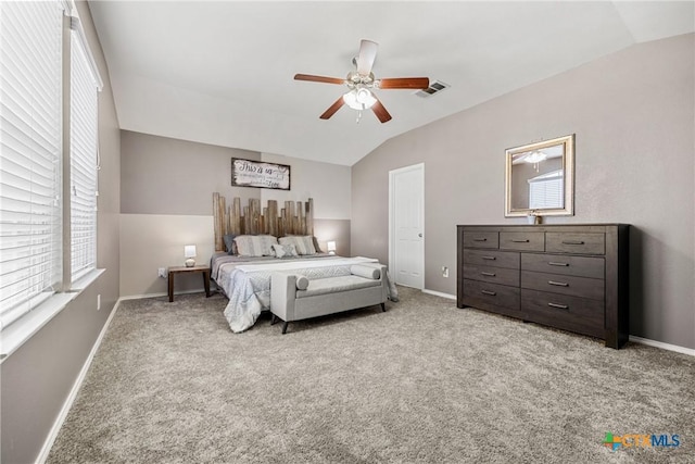 1103 Sugar Brook Dr, Temple, TX 76502 - bedroom featuring vaulted ceiling, light colored carpet, and a ceiling fan