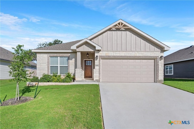 2085 Mercer St, Nolanville, TX 76559 - view of front of property featuring board and batten siding, a front yard, an attached garage, and concrete driveway