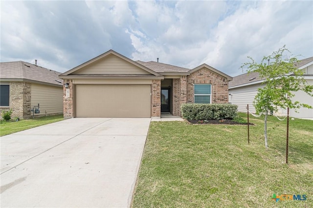 2824 Green Finch, New Braunfels, TX 78130 - single story home with an attached garage, brick siding, a front lawn, and concrete driveway