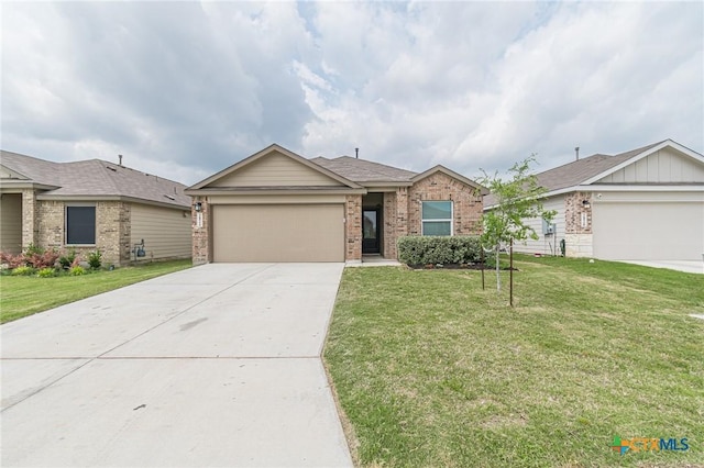 2824 Green Finch, New Braunfels, TX 78130 - single story home featuring a garage, brick siding, driveway, and a front yard