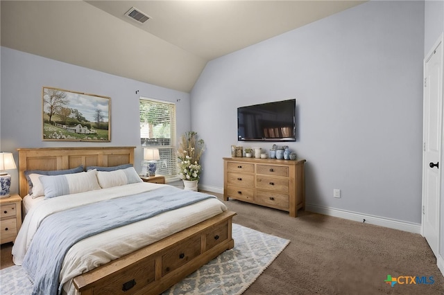 959 Wilderness Trl, New Braunfels, TX 78132 - bedroom with vaulted ceiling, carpet flooring, and baseboards