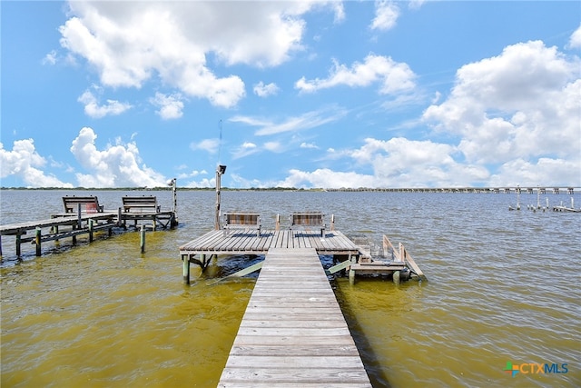 dock area featuring a water view