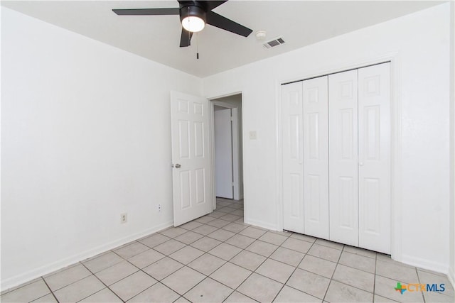 2009 Fleetwood Dr, Killeen, TX 76543 - unfurnished bedroom with light tile patterned floors, a closet, and ceiling fan