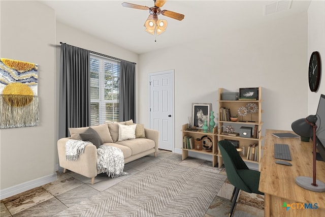 home office with ceiling fan