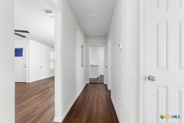 corridor featuring dark hardwood / wood-style flooring