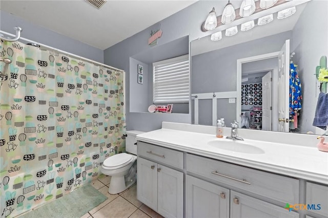 509 Sapphire Blvd, Hewitt, TX 76643 - bathroom featuring tile patterned floors, vanity, toilet, and curtained shower