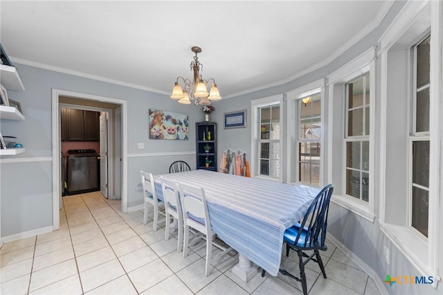 509 Sapphire Blvd, Hewitt, TX 76643 - dining space featuring a chandelier, ornamental molding, light tile patterned floors, and baseboards