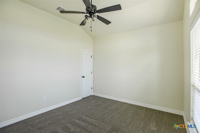 1010 Winchester Dr, Nolanville, TX 76559 - unfurnished room with dark colored carpet, vaulted ceiling, and ceiling fan