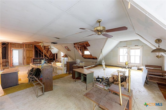204 Ave F, Shiner, TX 77984 - interior space featuring vaulted ceiling and a ceiling fan