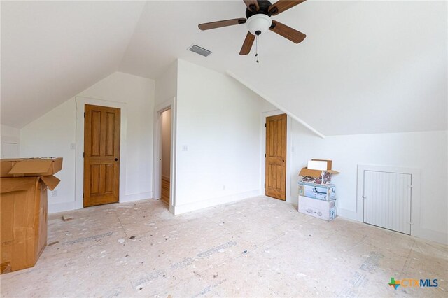 204 Ave F, Shiner, TX 77984 - bonus room featuring vaulted ceiling, visible vents, and ceiling fan