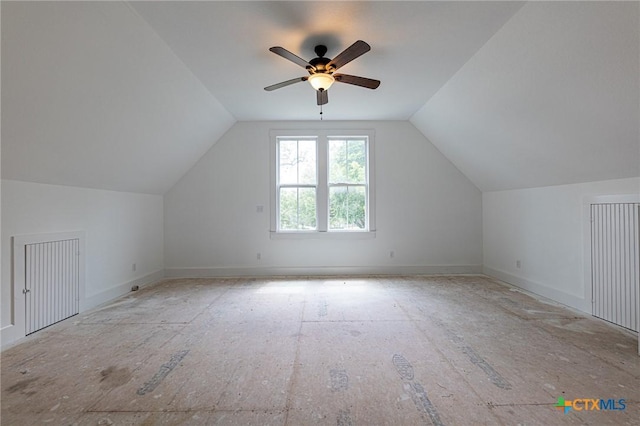 204 Ave F, Shiner, TX 77984 - additional living space with baseboards, lofted ceiling, and ceiling fan