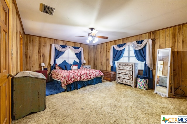 bedroom featuring ceiling fan and carpet floors