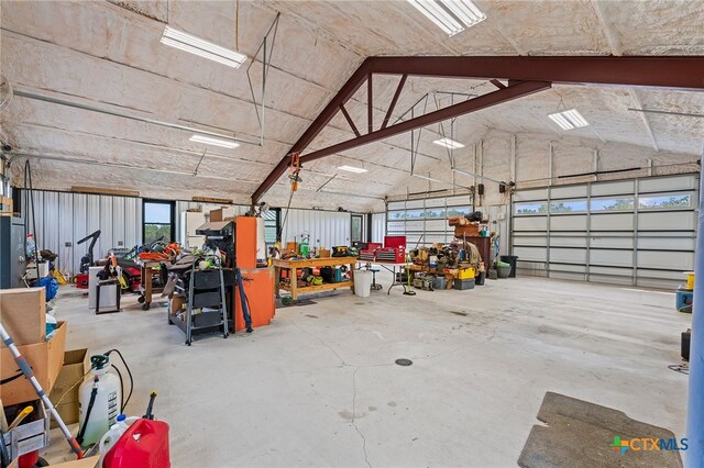 garage featuring a workshop area